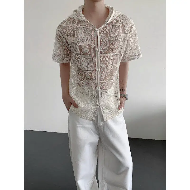 

Мужской повседневный кардиган-худи в стиле ретро-люкс, ажурный, вязаный, свободного кроя, из полиэстера, летний, модный