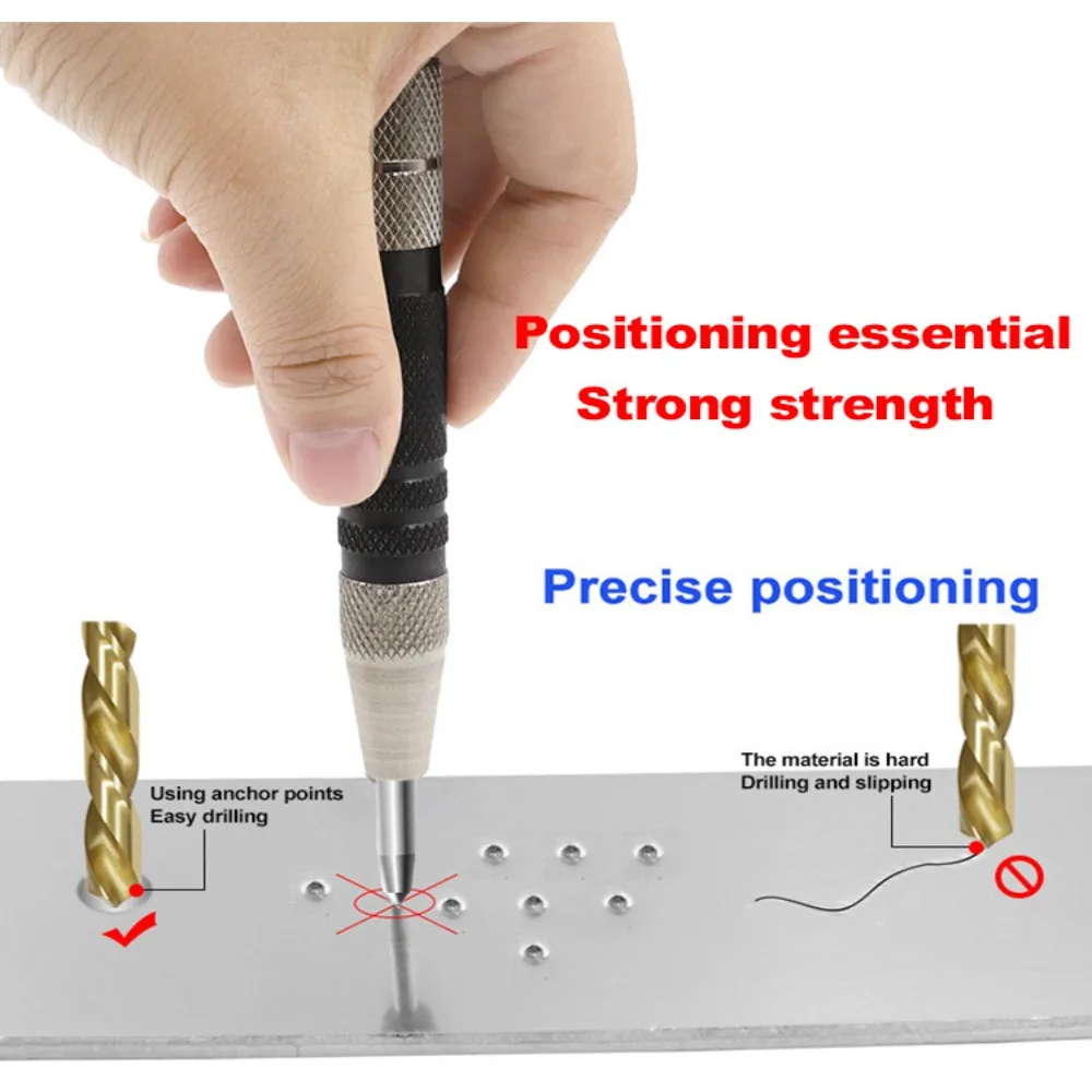 128mm/155mm Pin Press Dent Marker Center Punch Metal Drill Spring Loaded Positioning Drilling Hole Hand Tools Center Pin Punch