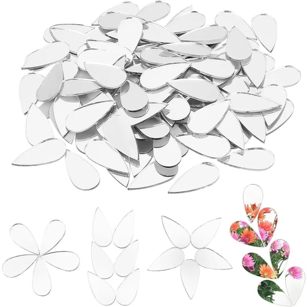 500pcs Teardrop Craft Mirrors 0.5x1 Inch Small Mirror Tiles Non-Stick Mini Glass Mirror Tiles DIY Mirror Teardrop Mini Mirrors