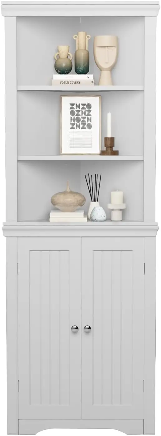 

Comfort Corner Cabinet Corner Bathroom Cabinet with 2 Doors and 3 Tier Shelves Free Standing Corner Storage Cabinet for Bathroom