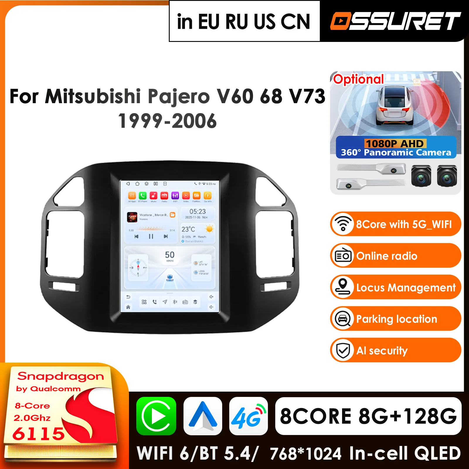 For 9.7 Style Qualcomm AI Intelligent Systems CarPlay 4G Car Radio For Mitsubishi Pajero V60 V68 V73 1999-2006 Stereo Head Unit