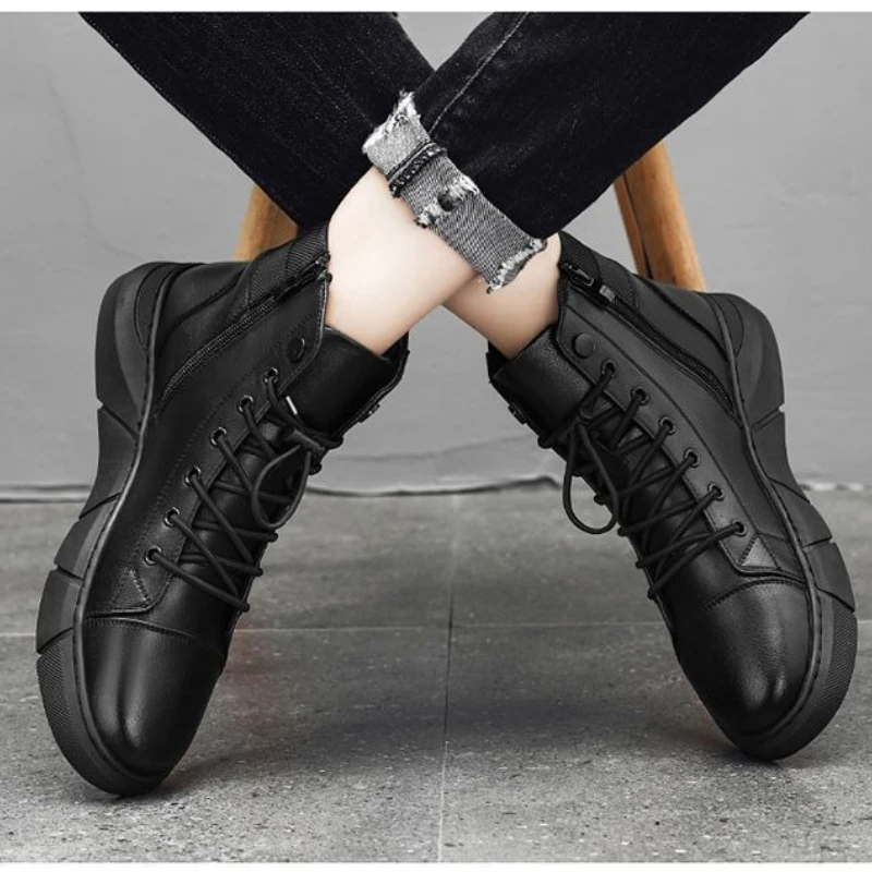 Men's Lightweight High Top Boots Slip-Resistant Soft Sole Comfort Casual Shoes for Autumn Daily Walking Motorcycle Rider Boots