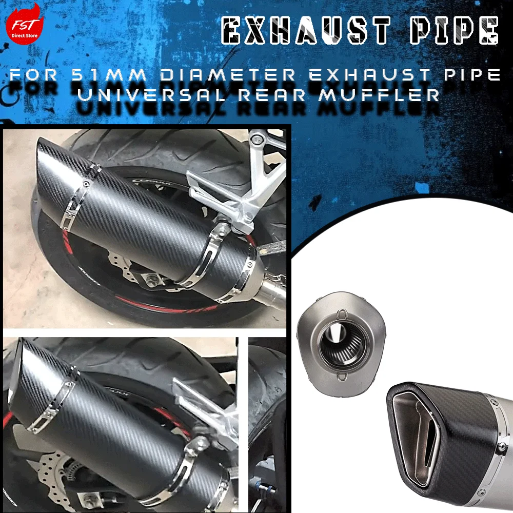 Universal Rear Exhaust, 570mm Roma Style Muffler, 51mm Diameter, For Motorcycle Exhaust Modification