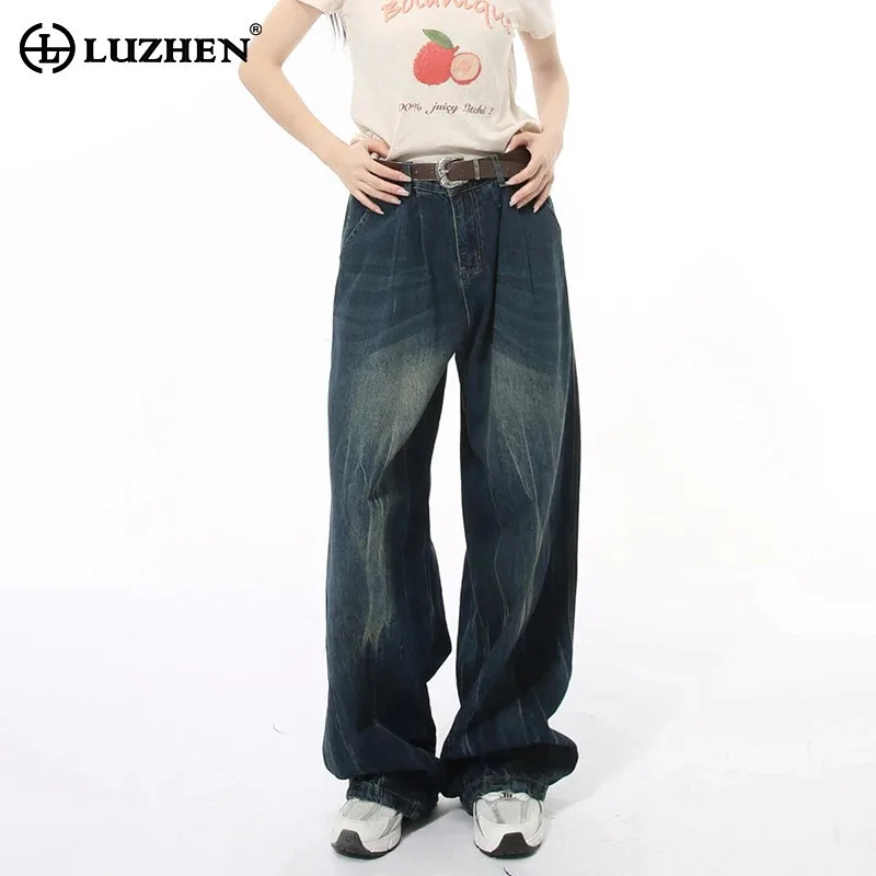 LUZHEN Versatile Washed Straight Denim Pants Casual Original New In 2024 Autumn Men's Wide Leg  Loose Unisex Jeans Trendy LZ8030