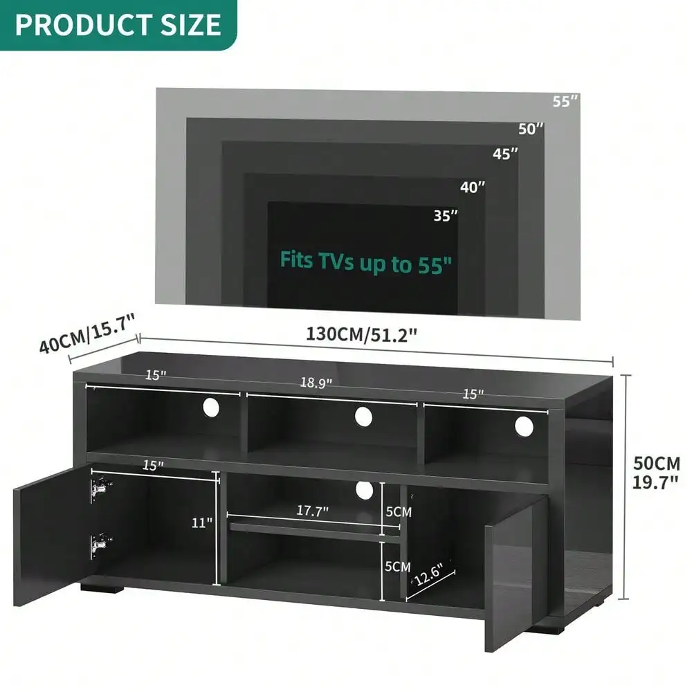 High Gloss TV Stand Cabinet Unit with LED Lights Entertainment Center for 60