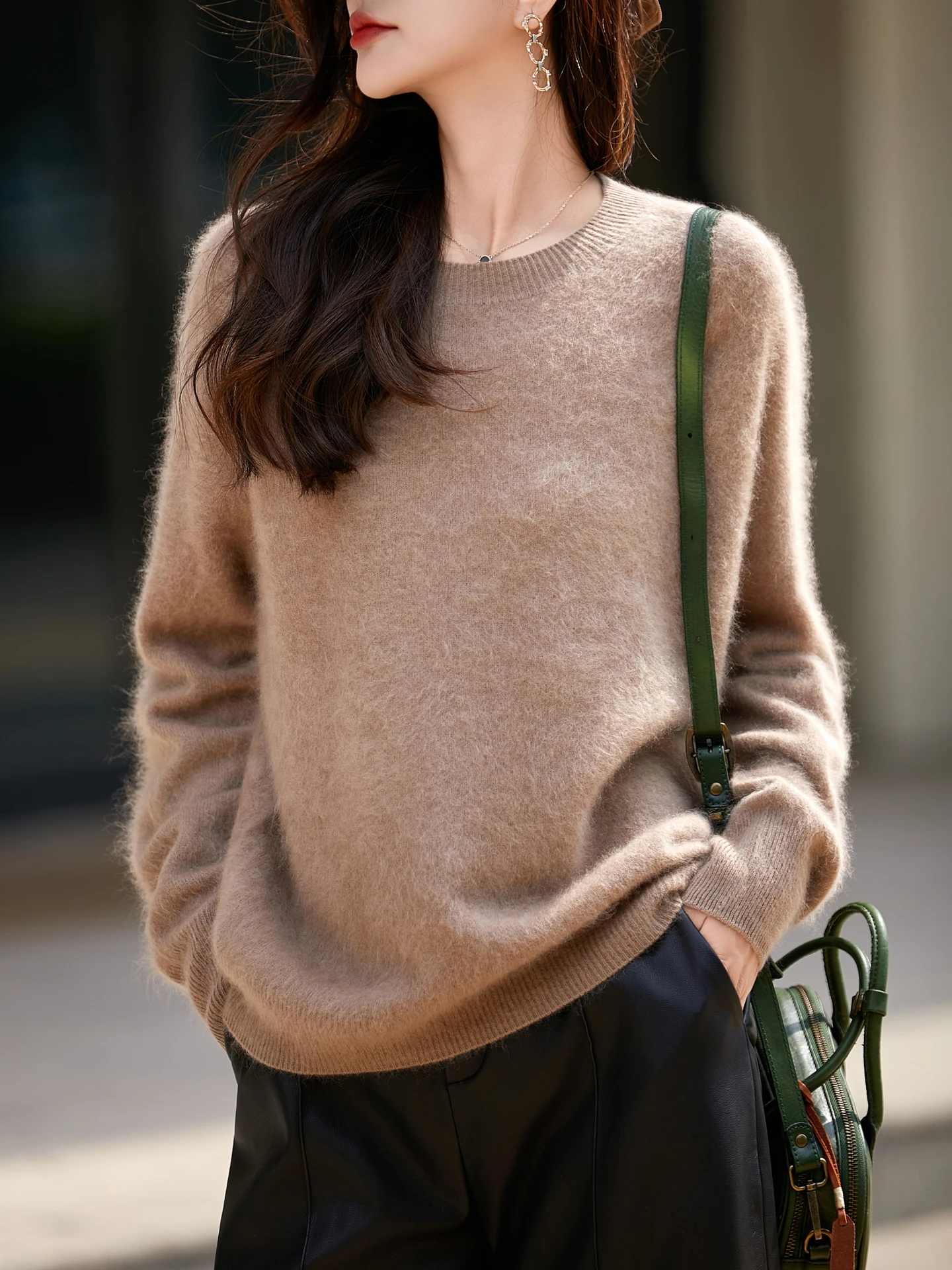 

Женский шерстяной свитер TLOML с круглым вырезом, однотонный пуловер из 100% плюшевой мериносовой шерсти, вязаный, осенне-зимний, мягкий, теплый, повседневный, свободный, в стиле «ленивый шик»