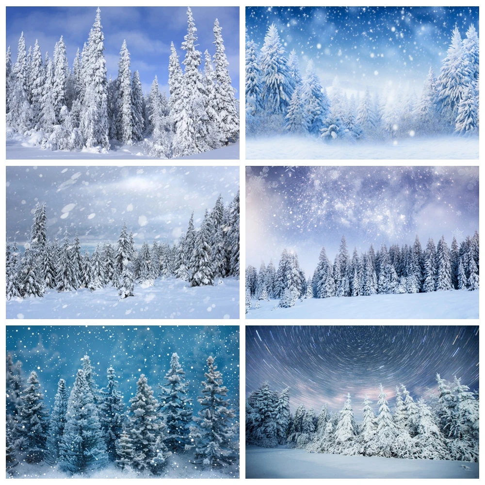 Winter Snow Scene Backdrop for Christmas Photography Forest Mountain Natural Landscape Snowflake Portrait Backgound Photo Studio