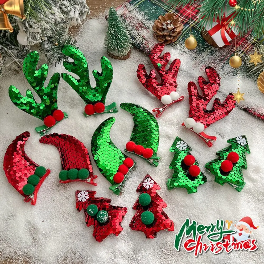 

Merry Christmas Decor Christmas Hairpin Deer Horn Santa Claus Children Antler Hair Clip Sequin Plush Duckbill Clip