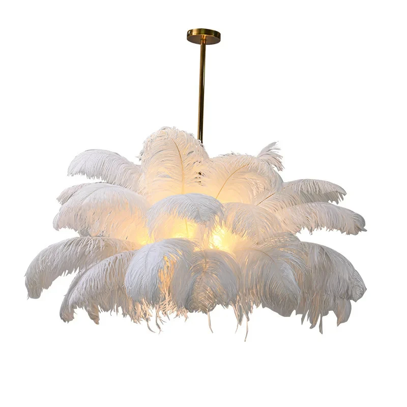 Nordic Ostrich Girl Feather Art Ceiling Lamp - Indoor Hanging Chandelier for Living Room Bedroom Home Decorative Lighting