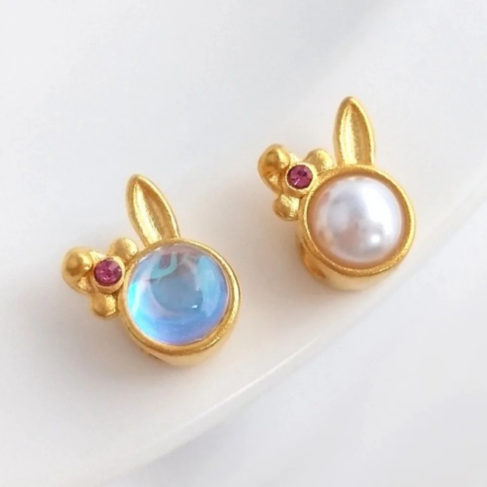 

Sand Gold Imitation Pearl Moonstone Rabbit Large Hole Bead Spacer Handmade Beaded Bracelet String Accessories