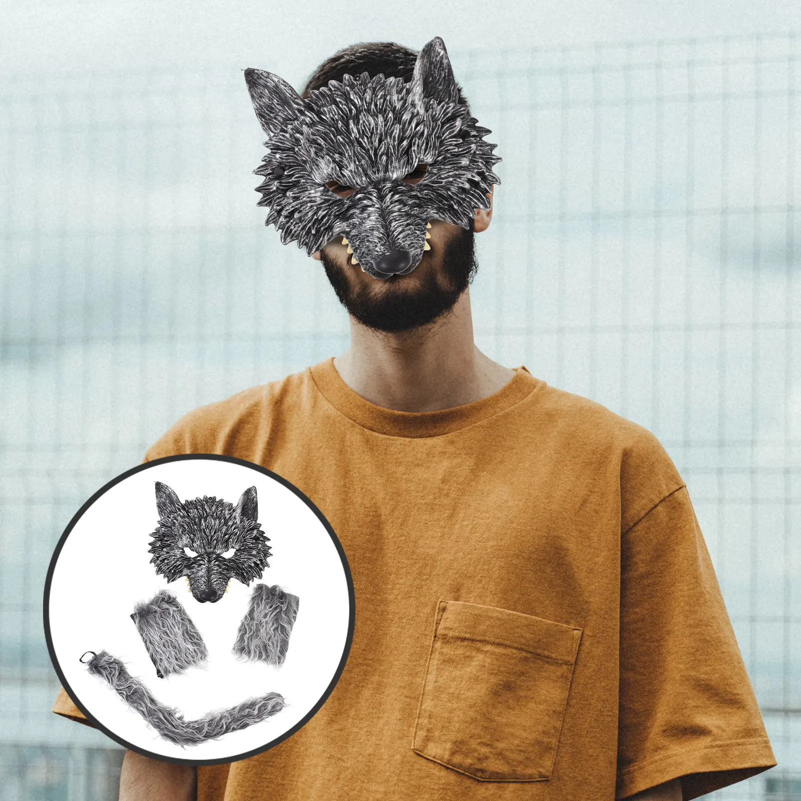 

1Set Wolf Cosplay Costume Set Realistic Animal Mask Gloves Tail for Halloween Carnival Masquerade Party Festival Stage