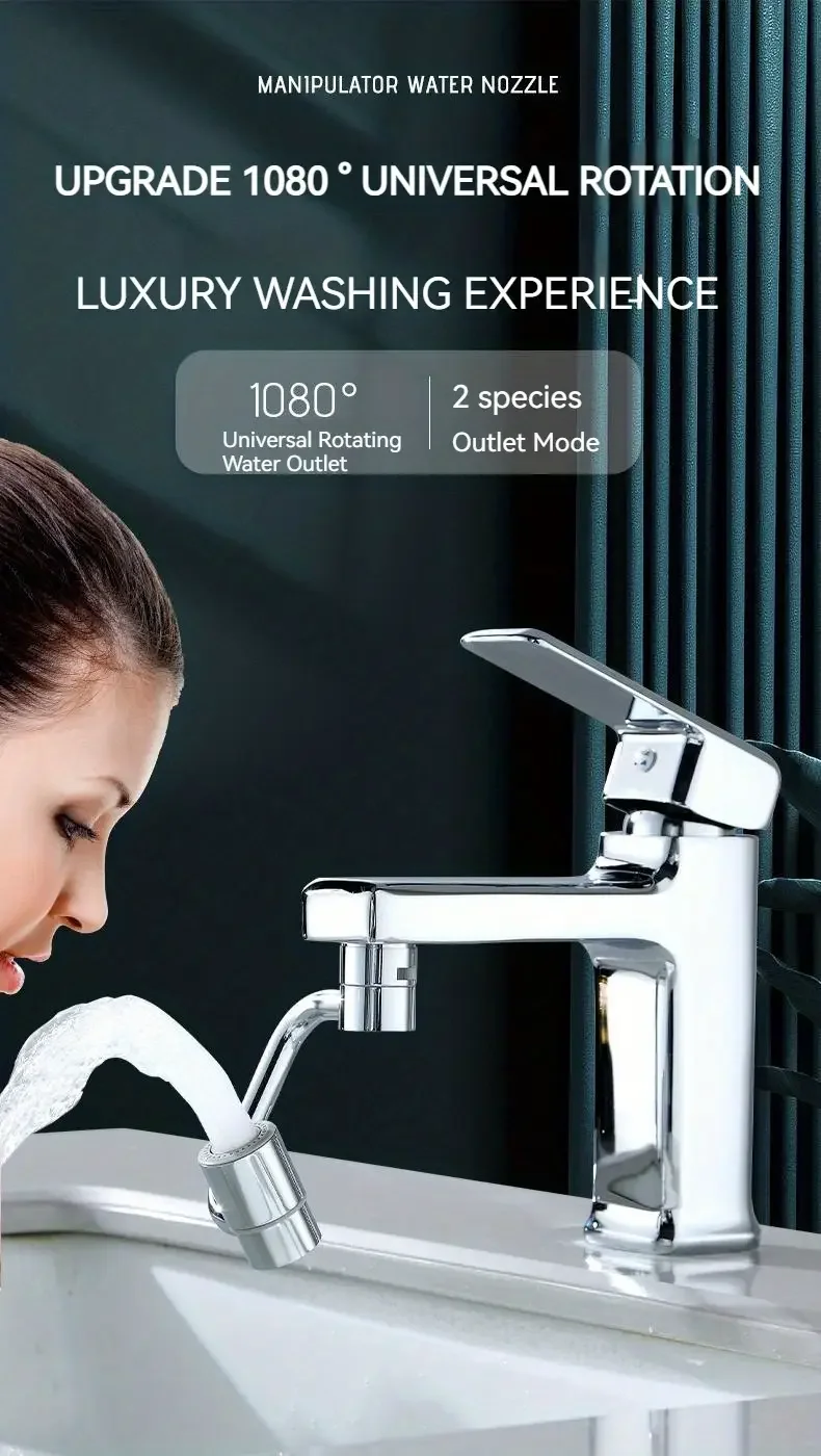 1 Stück 1080 ° Schwenkbarer Küchenarmatur-Verlängerung aus Edelstahl, universell, spritzwassergeschützt, Dual-Modus, Badezimmer-Waschbecken-Zubehör mit Adapter – Detail 1