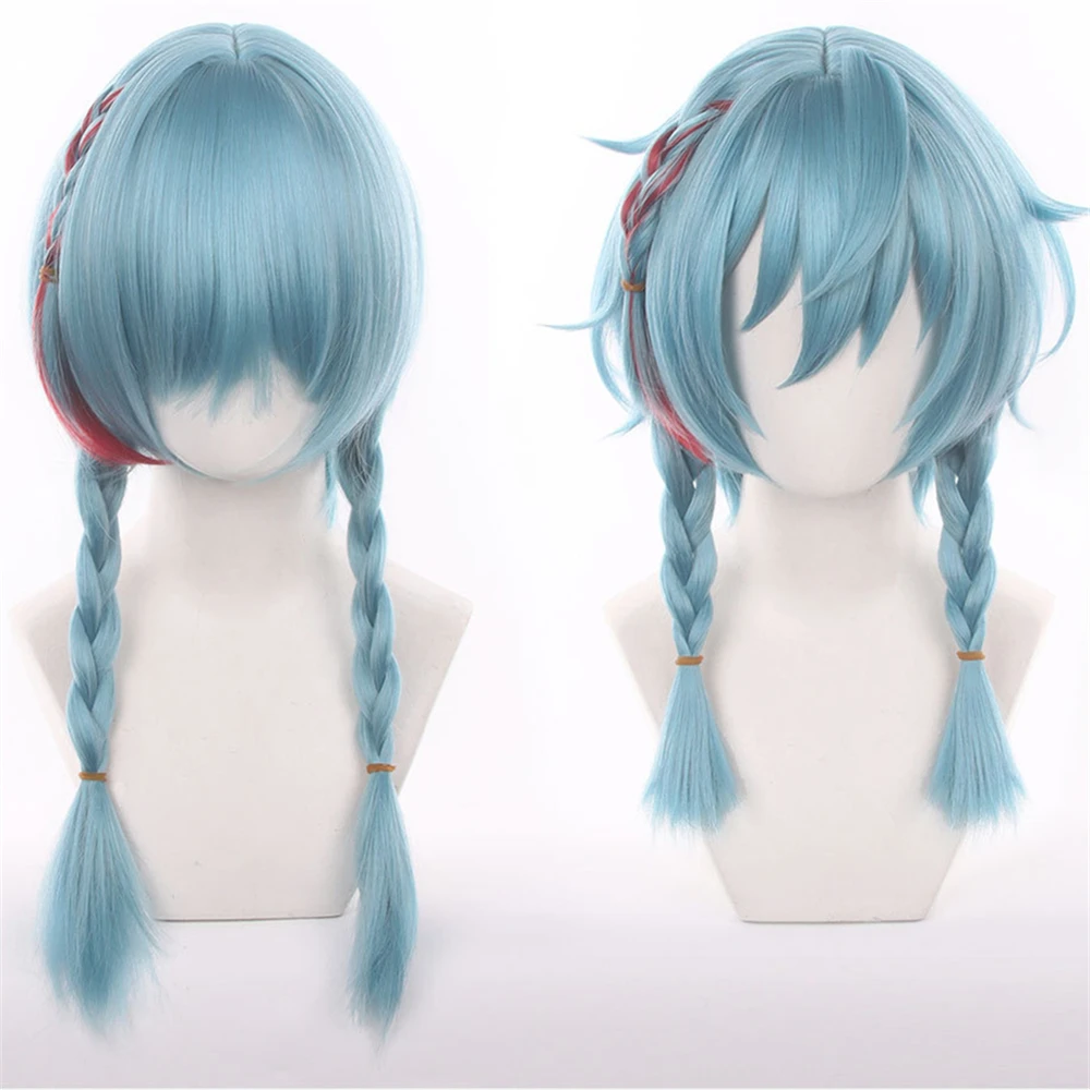 A‑Nian Cosplay Wig Stray Jiang Baby A Nian 45cm Blue Red Mix Braids Heat Resistant Synthetic Hair Hallowmas Party Game Wig