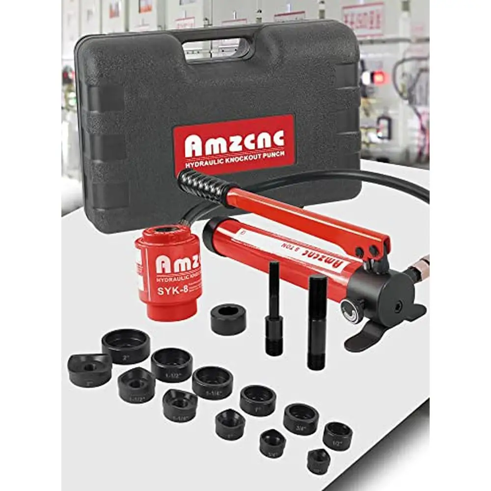 Hydraulic Knockout Hole Punch Set Electrical Conduit Metal Sheet Puncher Kit 1/2" 2" Dies Included Steel Stainless 8T High