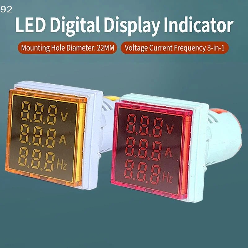 Square LED Digital Voltmeter Ammeter Hertz Meter AC20-500V Signal Lights Voltage Current Frequency Combo Meter Indicator Tester