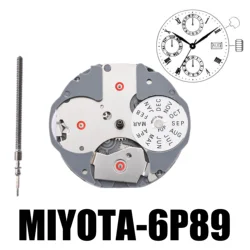 Miyota多機能日本のクォーツムーブメント、miyota 6p89、10、1/2ワニを防ぎ、3つの手