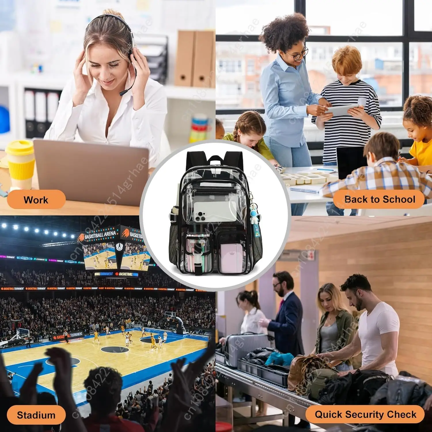 Clear Backpack Heavy Duty Transparent Backpacks Stadium Approved for School Work Sport Travel (Grey)