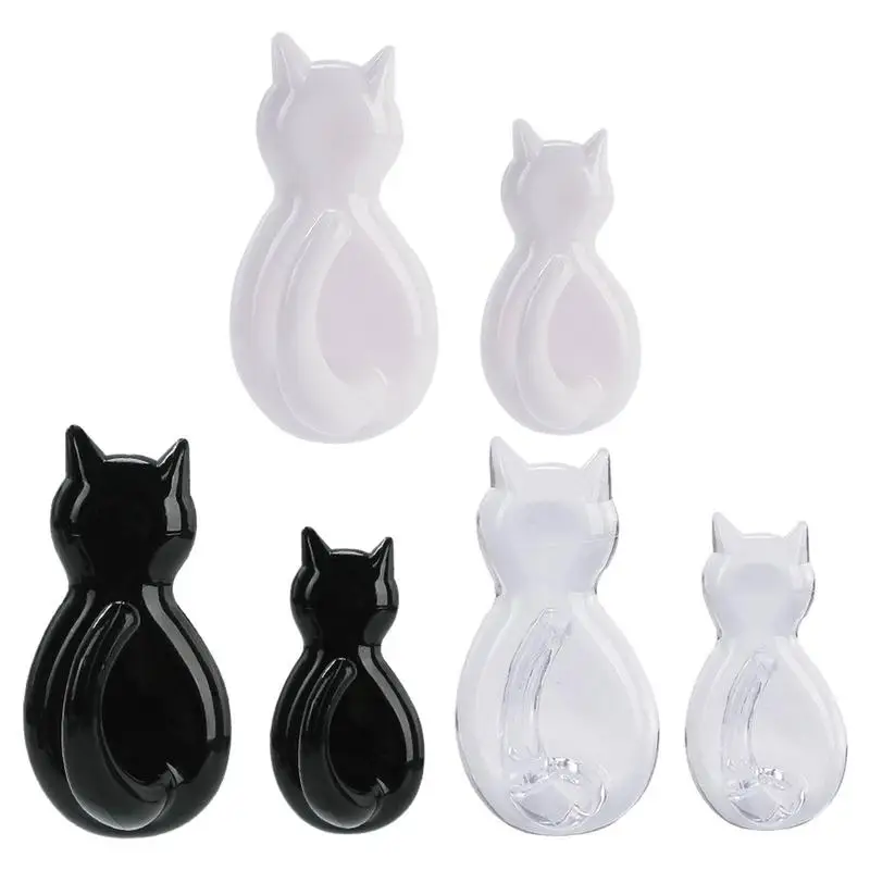 2pcs Cartoon Cat Shape Wall Hooks Self Adhesive Solid Color Wall Hangers Decorative for Kitchen Bathroom Dormitory Apartment