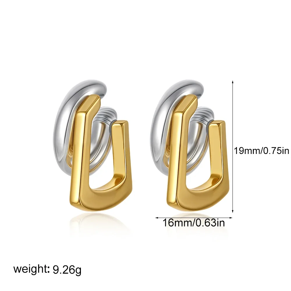 Fashion Square Round Gold&silver Color Cuff Earring Clip for Women 18K Stainless Steel Geometric Waterproof Jewelry Retro Gift - view 6