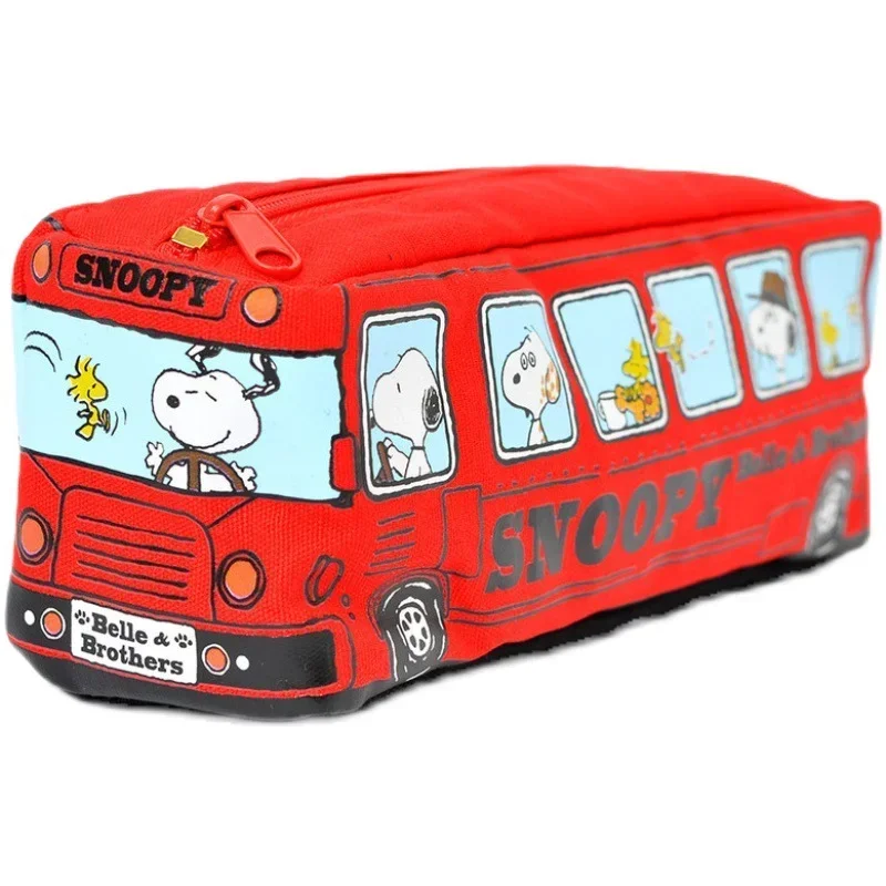 Snoopy Charlie Brown Creative Cartoon Canvas Pencil Case High-capacity Square Bus Pen Bag School Supplies Stationery Storage Box