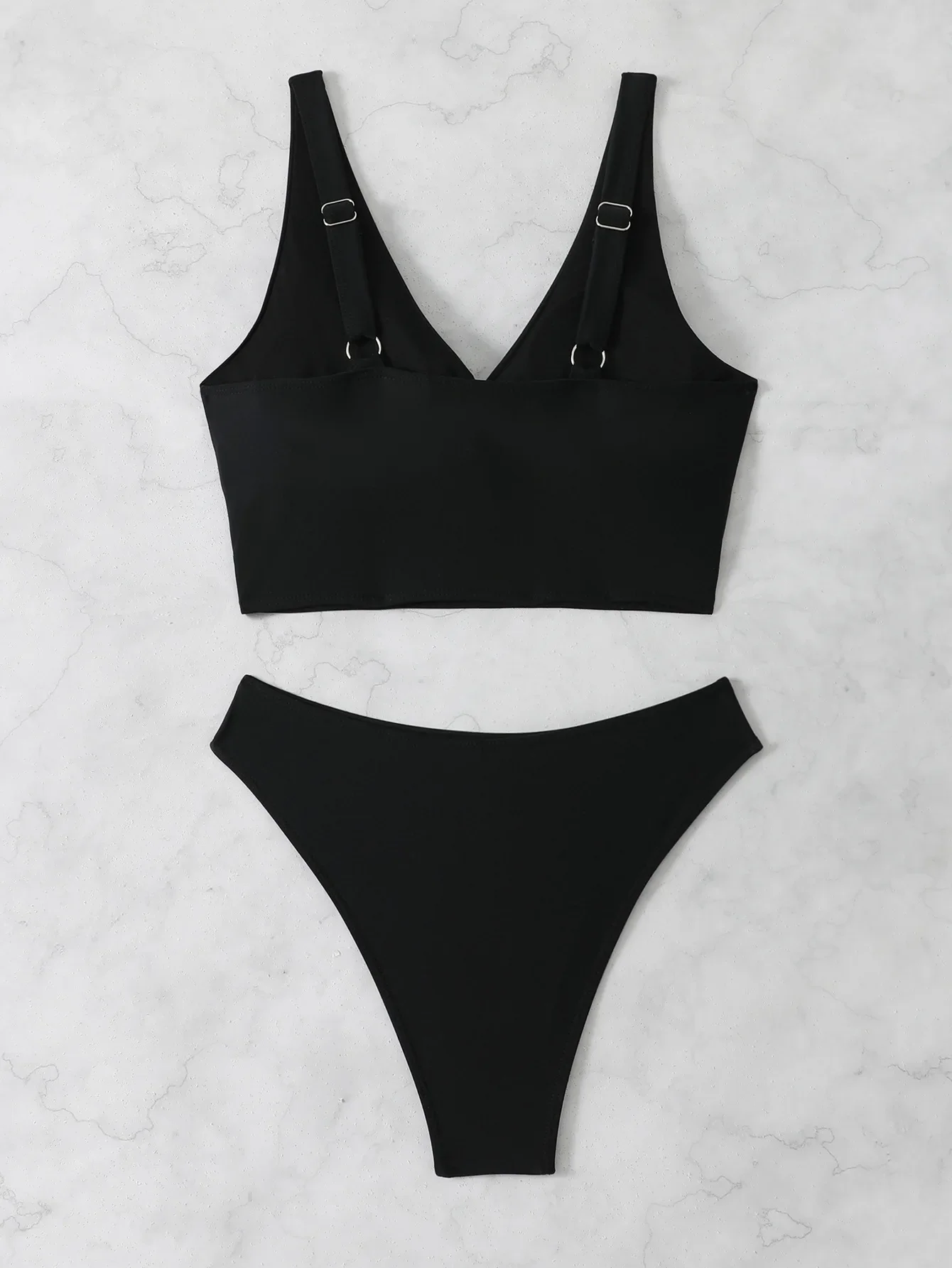 Sexy taille haute Bikinis ensembles deux pièces maillot de bain maillot de bain noir femme brésilienne string Biquini découpé vêtements de plage maillot de bain