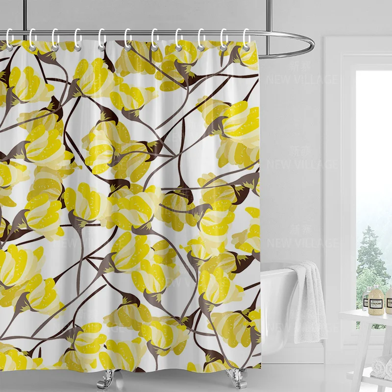 Home shower curtains bathroom Decora waterproof fabric non-slip bathmat water absorption curtain Modern nordic simple plant