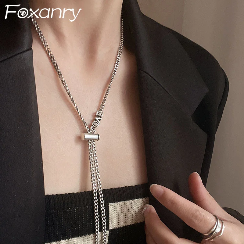 Foxanry Vintage Punk Thick Chain Sweater Necklace for Women Couples New Fashion Creative LOVE English Letter Party Jewelry Gifts