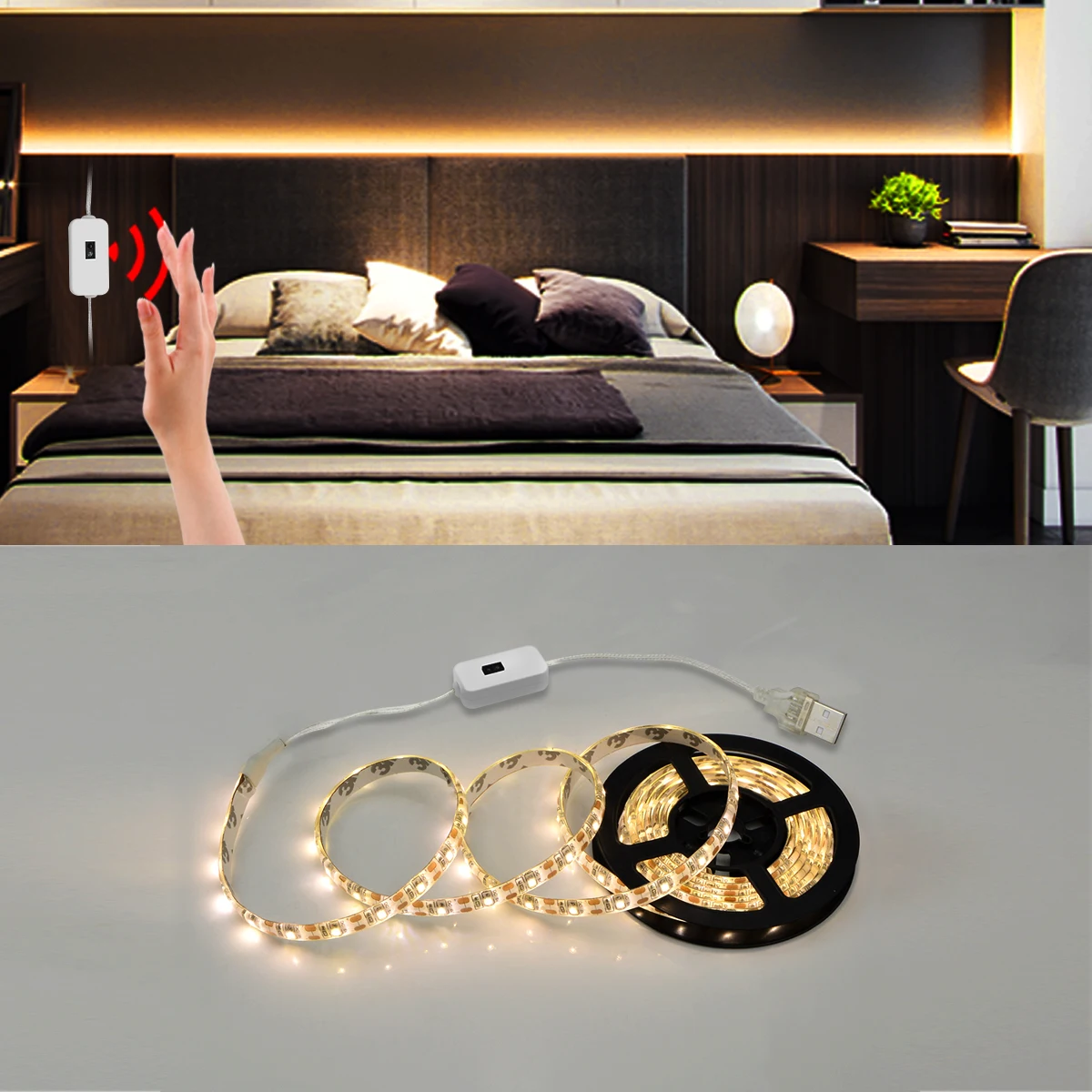 

5V USB LED Strip Lights Hand Sweep Motion Sensor LED Lights for Kitchen Cabinet Hand-Scan Sensor Lamp Tape SMD2835 Bedroom Decor