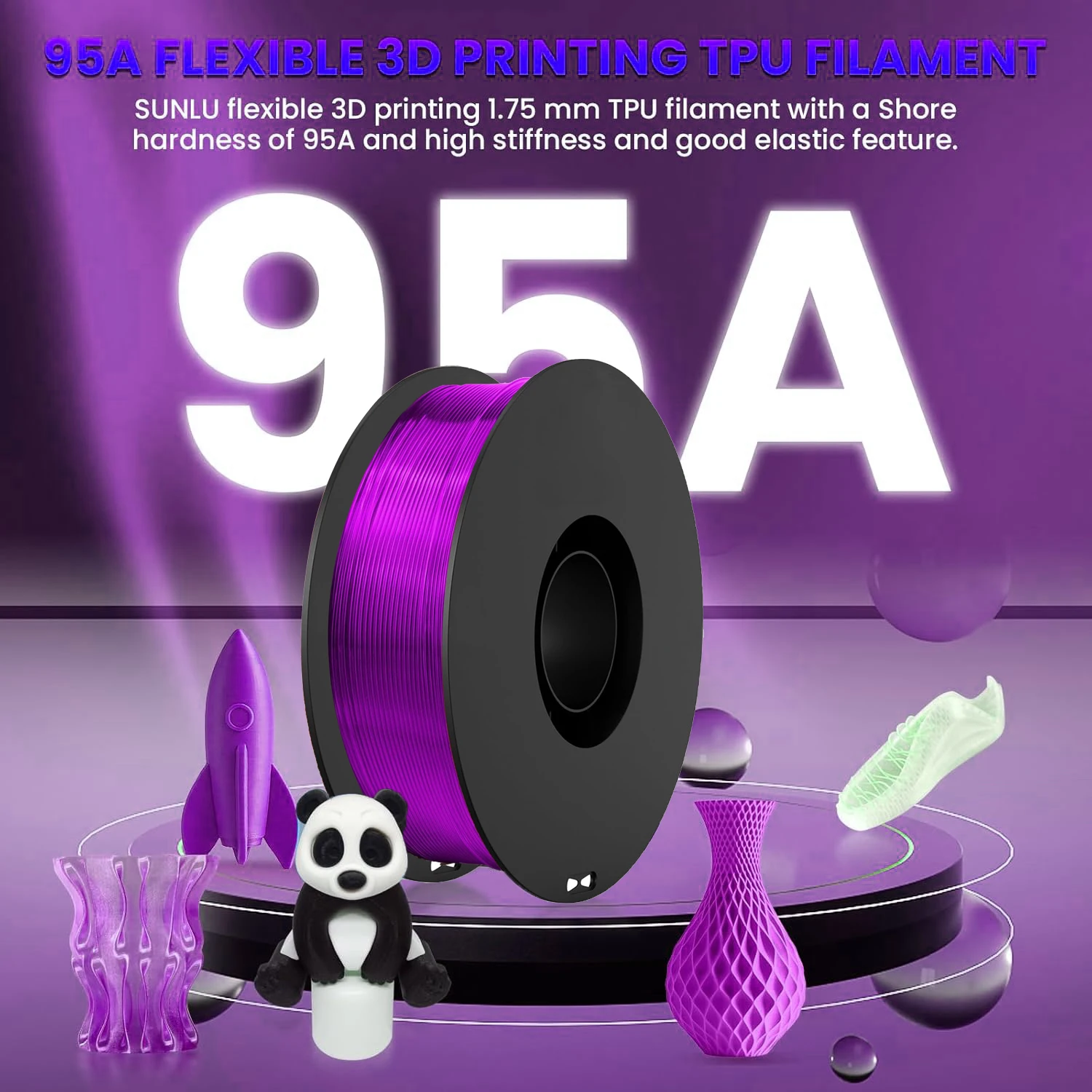 خيوط طابعة TPU ثلاثية الأبعاد 1.75 مم، خيوط TPU شفافة عالية السرعة 95 أمبير، 250 جم/500 جم/1 كجم، دقة الأبعاد +/- 0.03 مم