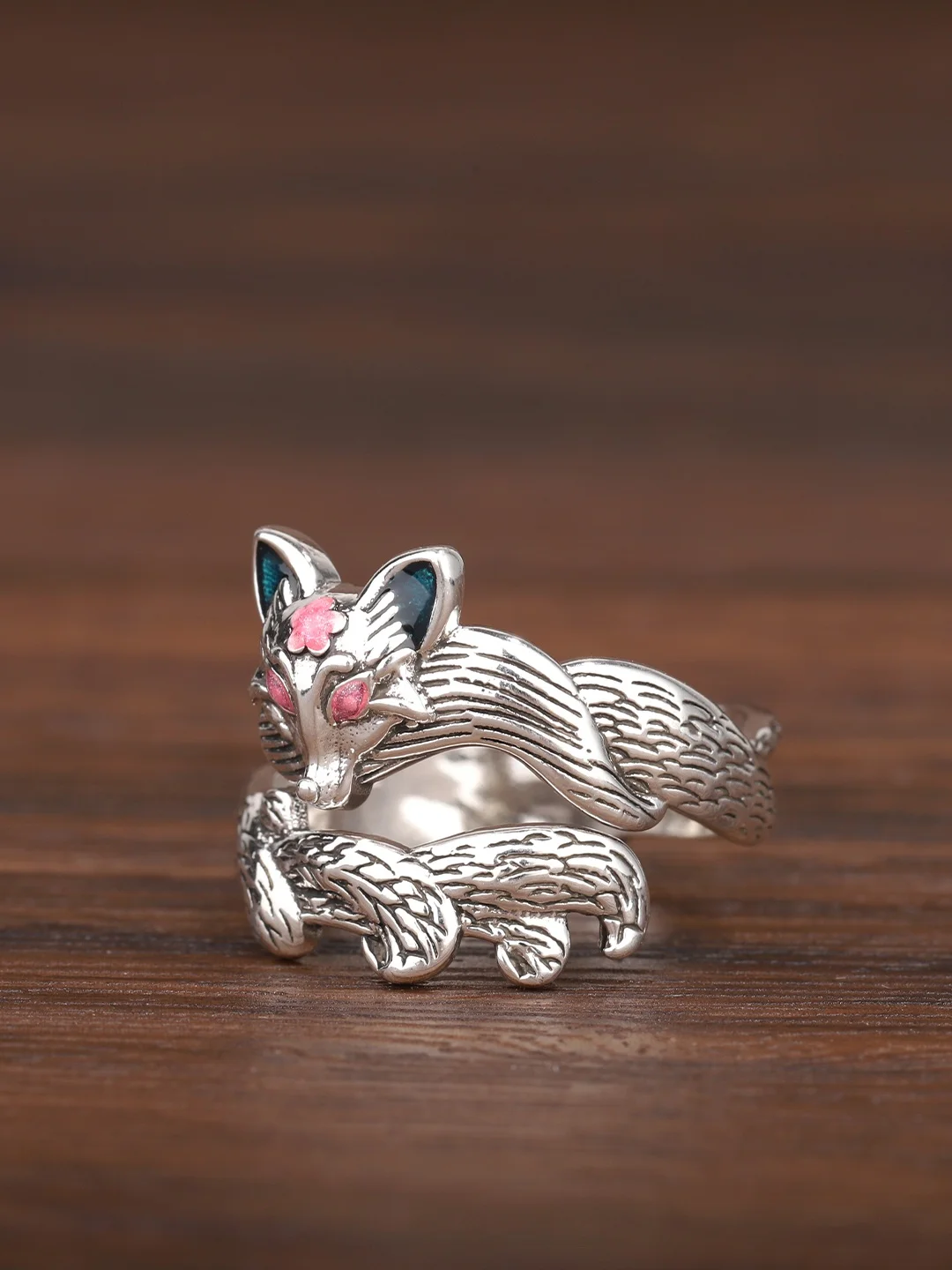 Elegant Enamel  Ring for Women Vintage Unique Design Nine-Tailed Spirit  Open Finger Ring Fashionable Ethnic Style