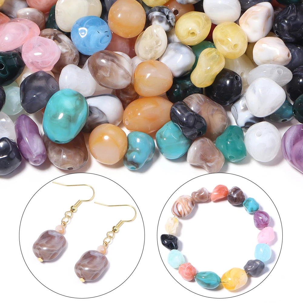 60 Stück zweifarbige, naturstein-ähnliche, unregelmäßige Acrylperlen, lose Abstandsperlen für DIY-Schmuckherstellung, Armbandzubehör – Detail 2
