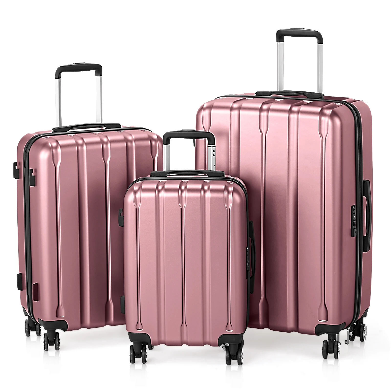 3-in-1 suitcase vertical stripes trolley case 20in 24in 28in ABS PC fashion color 02-wine red