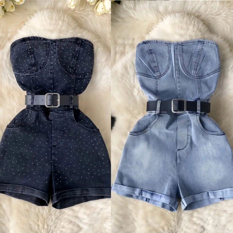 

FAGADOER Fashion Rhinestone Patchwork Bodycon Jumpsuits Woman Solid Color Sleeveless Backless Rompers Female Streetwear Overalls