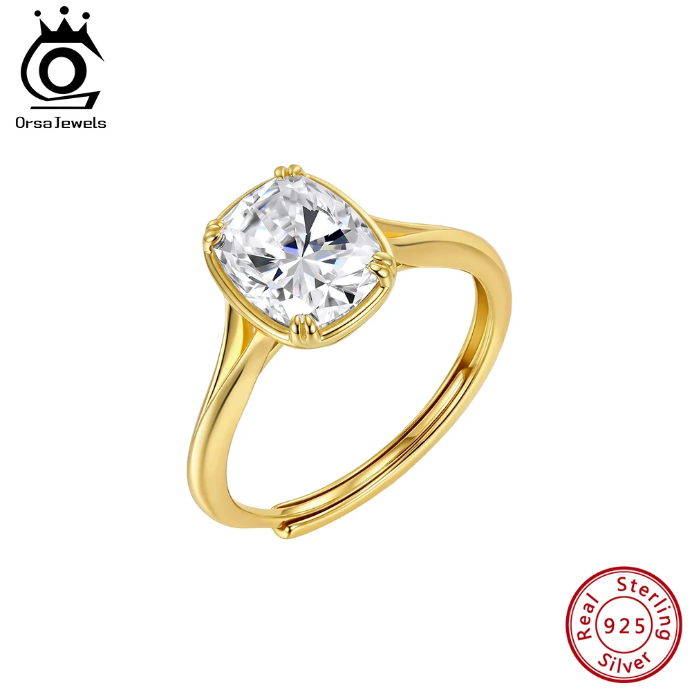 

ORSA JEWELS Emerald Cut 3ct Moissanite Solitaire Ring 925 Sterling Silver Engagement Gemstone Ring for Woman Wedding Gift SMOR17