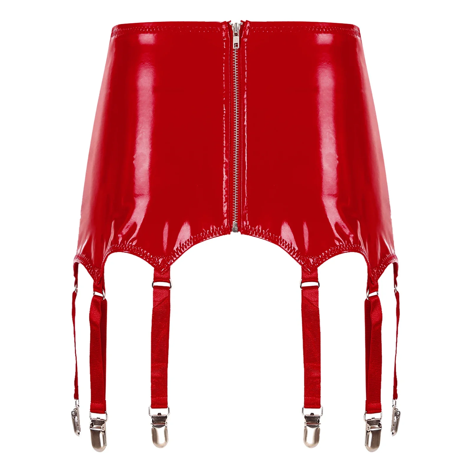 Damen Strumpfbänder Strapsgürtel Röcke Damen Wet Look Lackleder Strumpfbänder mit Metallklammern Clubwear Kostüm Unterwäsche