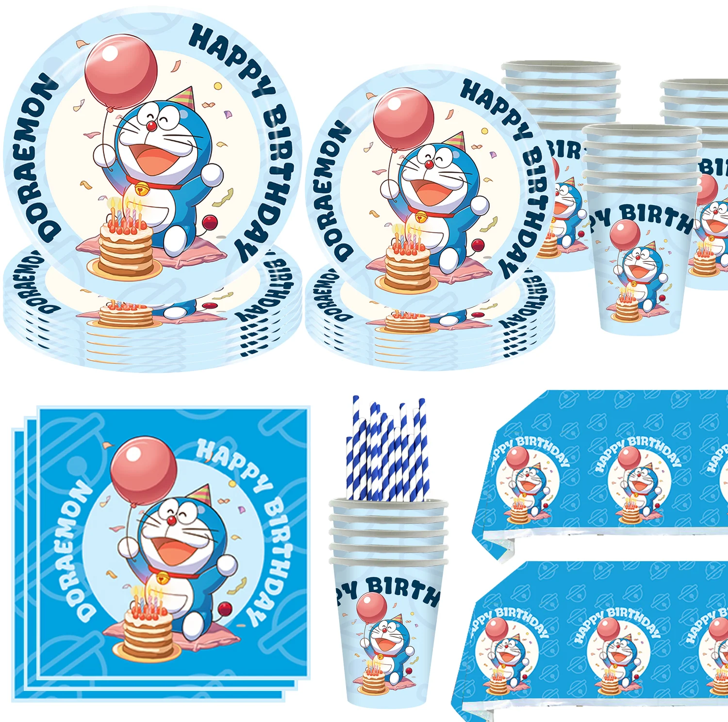 만화 도라에몽 파티 장식 풍선 세트 어린이 남자아이 선물 생일 파티 용품 고양이 일회용 식기 아기 샤워