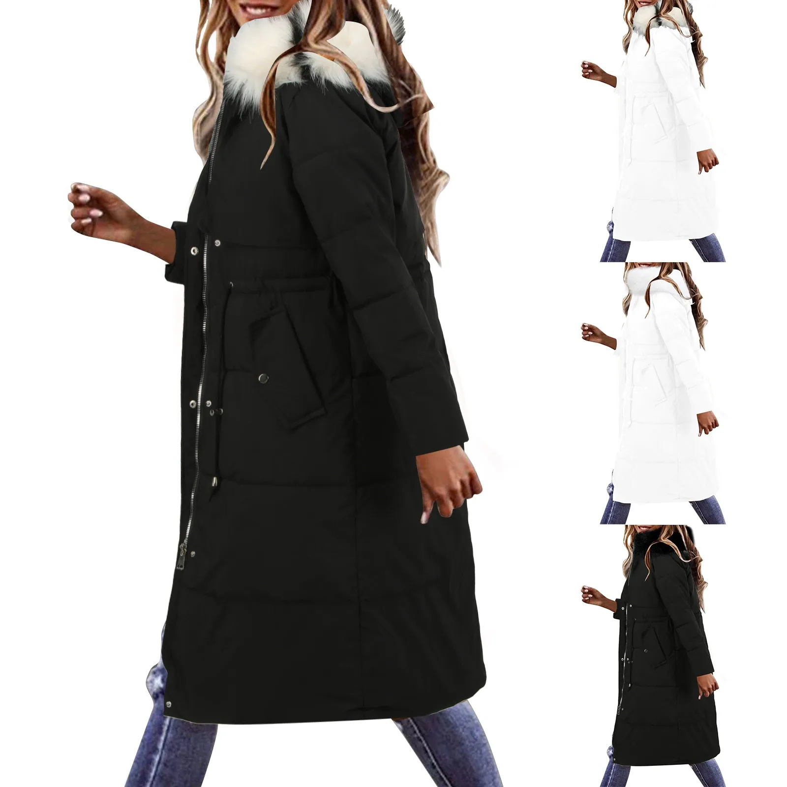 2024 Winter New Down Cotton Coat Women's Long Knee Fit Thickened Coat Fashion Large Coat Cotton Coat Jean Vest Outerwear