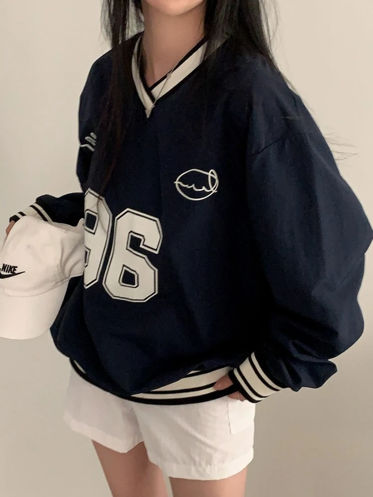 

New Y2K Vintage Baseball Jersey Sweatshirt Women Oversized Kpop Streetwear Hippie Pullover Korean Fashion Aesthetic Hoodies Tops
