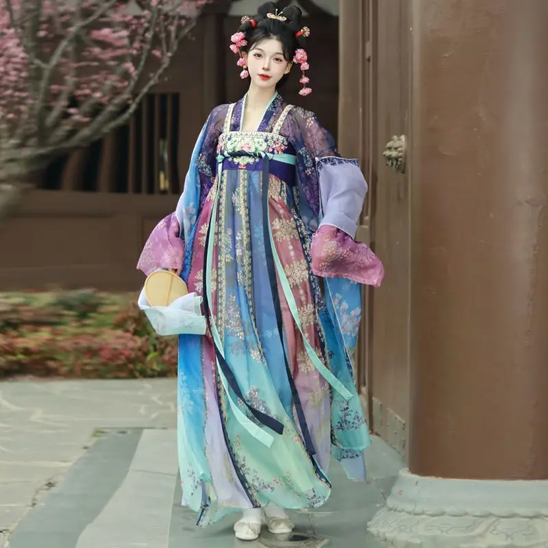 

Original High-waisted Ruqun Hanfu Set - Spring Summer Embroidery Nine-petaled Skirt with Pi Bo Scarf Chinese Anicent Costume