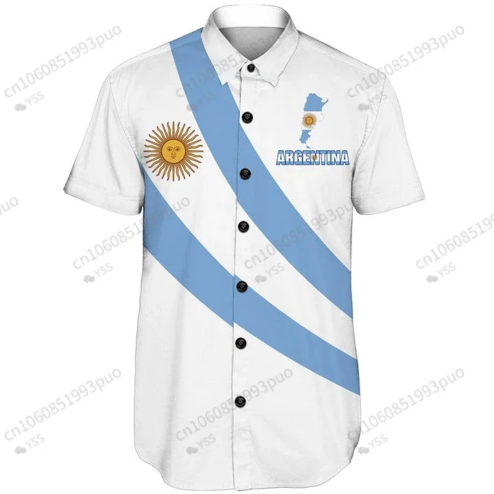 2024 Argentina Flag 3D Print Hawaiian Shirt Short Sleeve Polo Casual Shirt Men T-shirt Summer Top