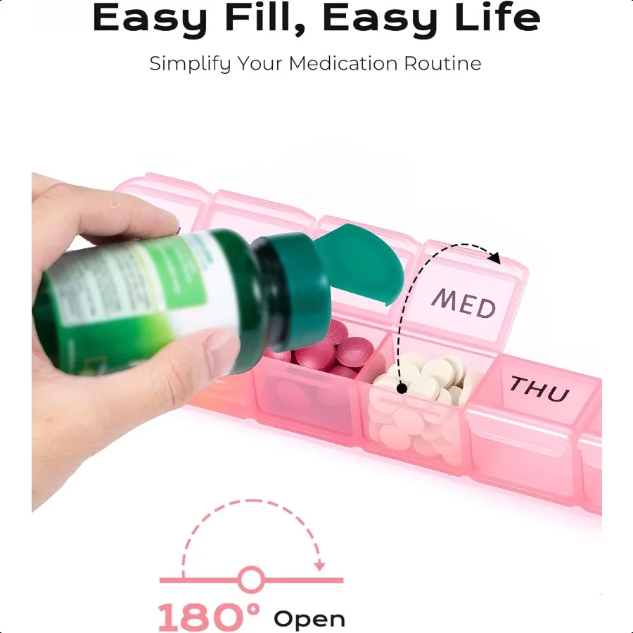 منظم حبوب أسبوعي كبير 7 أيام صندوق حبوب السفر علبة حبوب منع الحمل موزع حبوب يومي للفيتامينات الأدوية plements وزيت السمك P