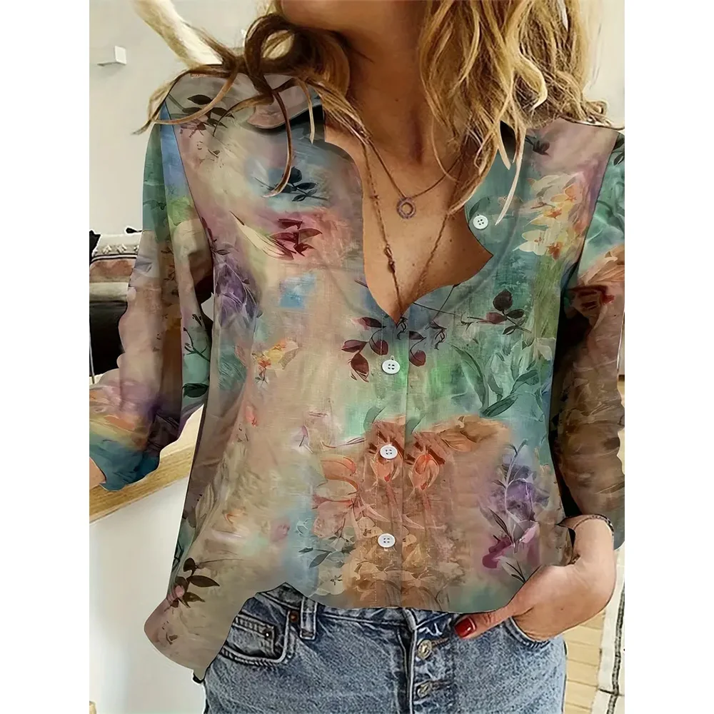 Fashion Long Sleeve Shirt Summer Breathable Single-Breasted Lapel Top 3d Floral Printed Button Shirts Women\'s Clothing Autumn