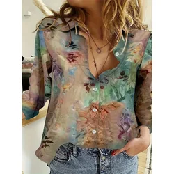 Fashion Long Sleeve Shirt Summer Breathable Single-Breasted Lapel Top 3d Floral Printed Button Shirts Women's Clothing Autumn