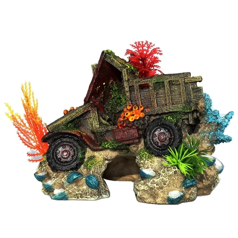 Aquarium Shell Truck Wreck Coral Reef Decoration Ornaments Fish Shrimp Shelter Fish Tank Landscaping Aquascape Decor