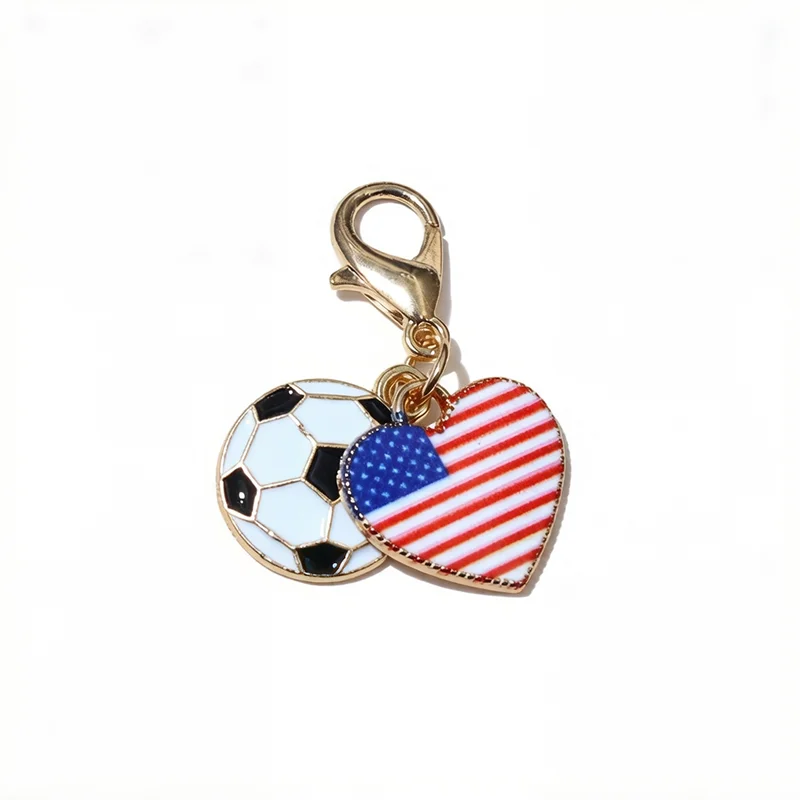 10pcs Enamel Football National Flags of Countries Heart Charms Pendant  with Lobster Clasp DIY Jewelry Making Accessories view 2