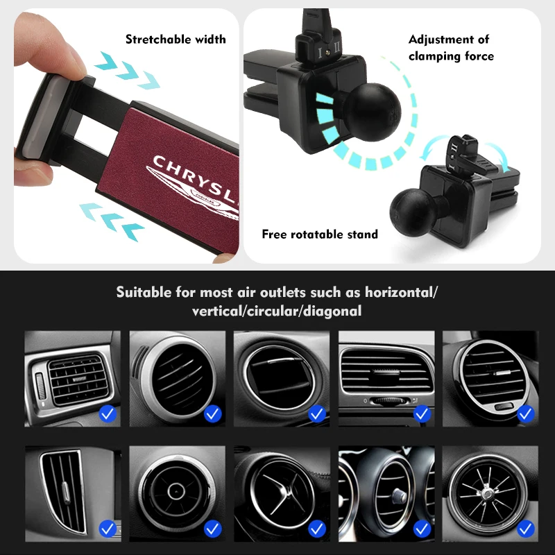 Universal Car Phone Holder Air Vent GPS Support Mount Clip For Chrysler Voyager Pacifica Town Crossfire Sebring Android Aspen