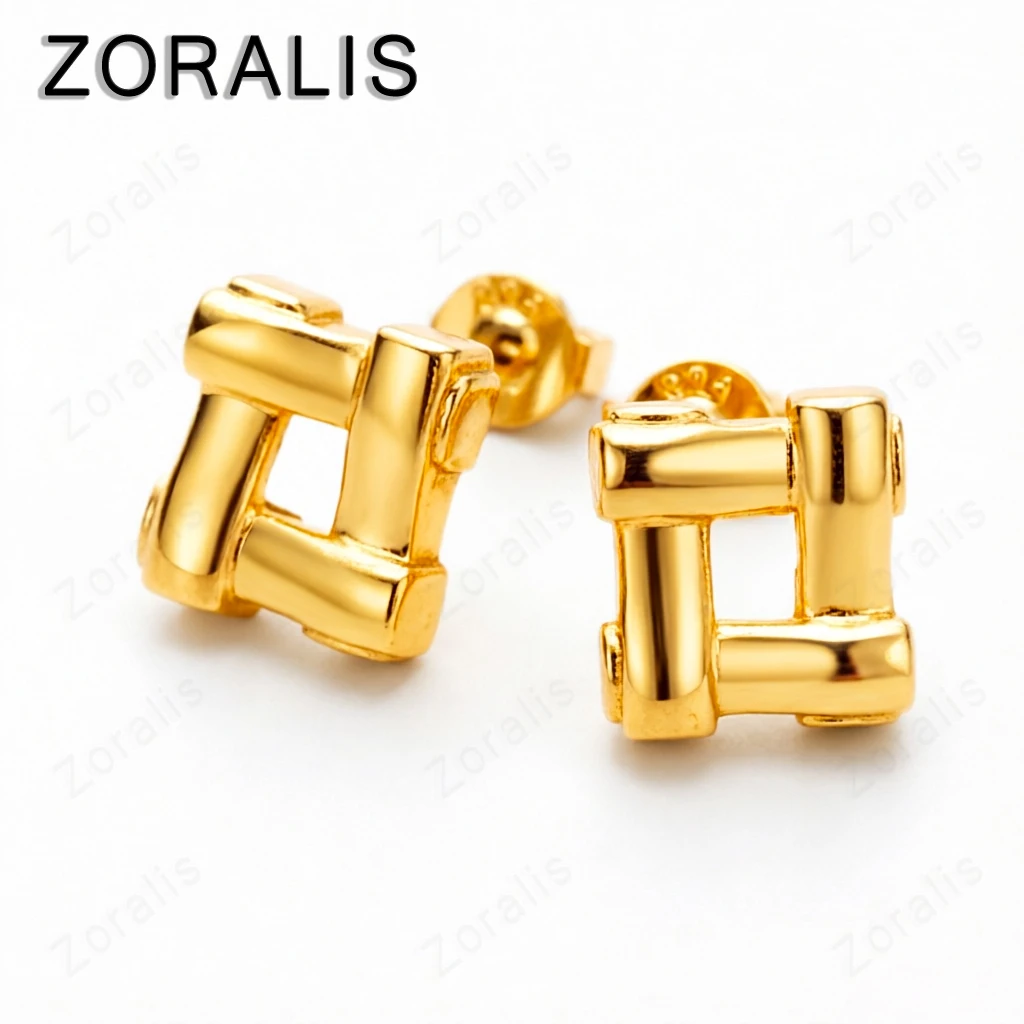 18K Gold Square Geometry Stud Earrings For Women Earring Fashion Party Birthday Engagement Wedding Jewelry