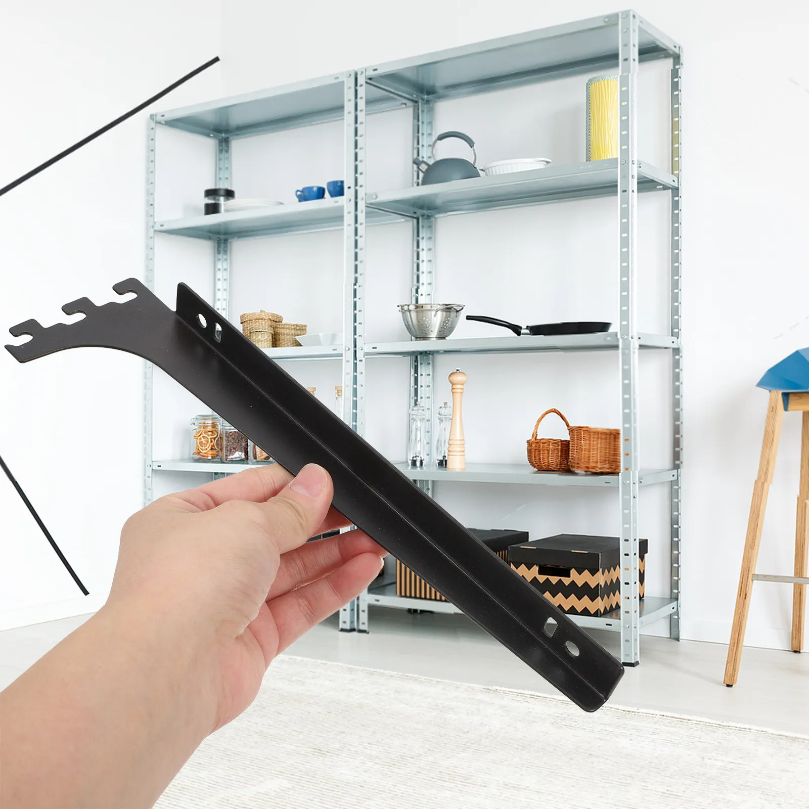 2Pcs Black Adjustable Shelf Brackets Heavy Duty Steel Floating Shelf Supports Wall Mount Track System Organizer Tray Dividers