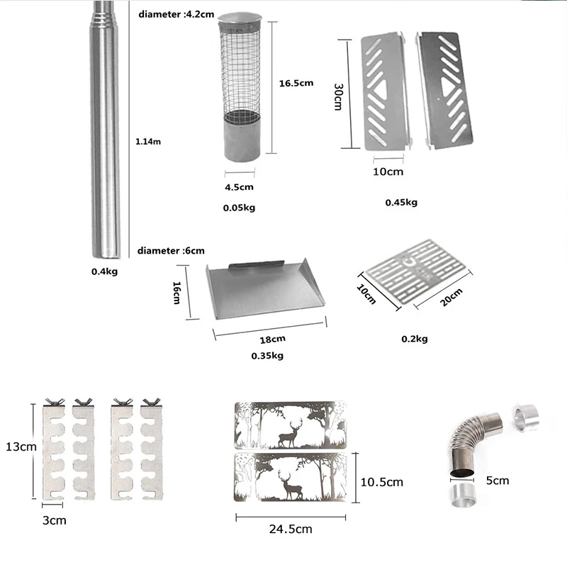 Smilodon-Mini Firewood Stove Accessories Camping Tent Wood Stove Accessories Chimney Spark Arrestor Frame Chimney Adapter Glass