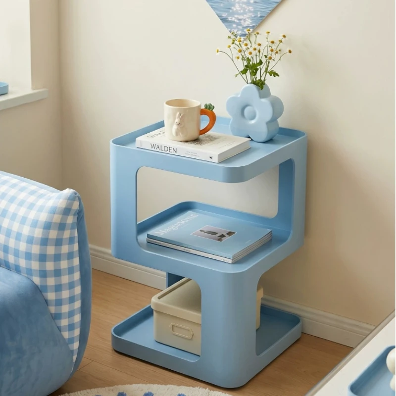 Nordic Minimalist Square Side Table Multi-layer Blue Iron Storage End Table Compact Accent Nightstand for Home Decor Furniture